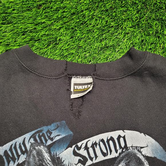 Vintage 90s "Only The Strong Survive" Wolf Sweatshirt Mens XL Baggy Boxy Fit - Picture 6 of 14